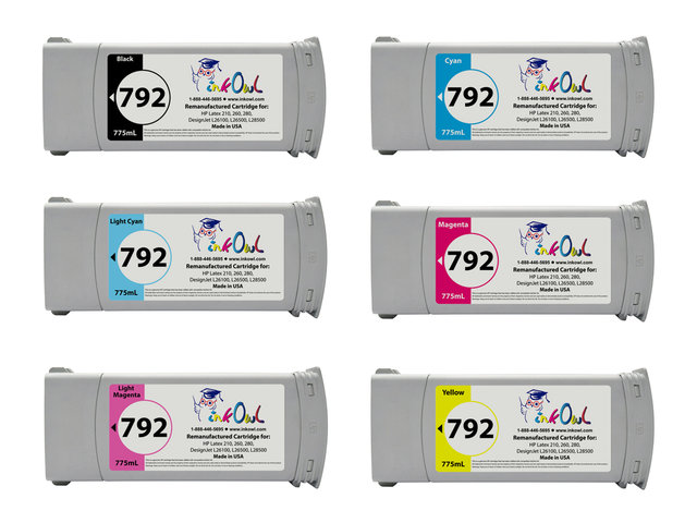 6-Pack of Remanufactured 775ml HP #792 Cartridges for DesignJet L26100, L26500, L26800, Latex 210, 260, 280