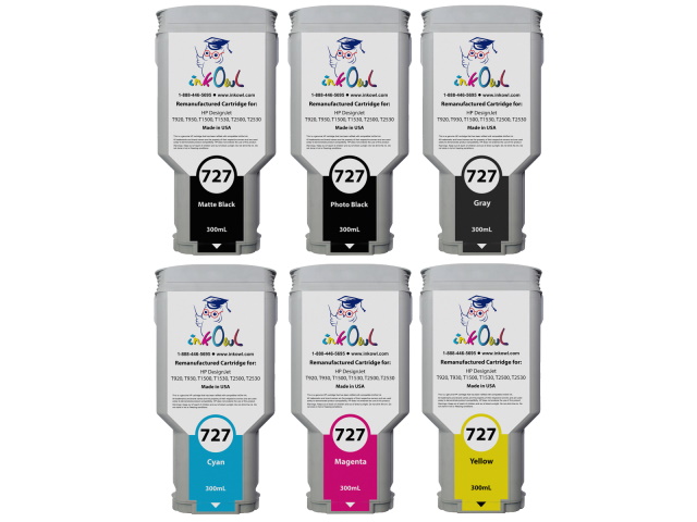 6-Pack of Remanufactured 300ml HP #727 Cartridges for DesignJet T920, T930, T1500, T1530, T2500, T2530
