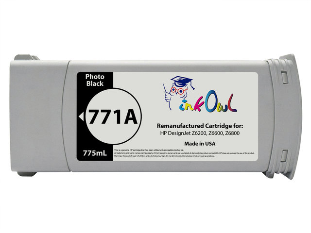 Remanufactured 775ml HP #771A series PHOTO BLACK Pigment Cartridge for DesignJet Z6200, Z6600, Z6800 (B6Y21A)
