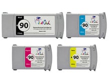 4-Pack of Remanufactured 775ml/400ml HP #90 Cartridges for DesignJet 4000, 4020, 4500, 4520