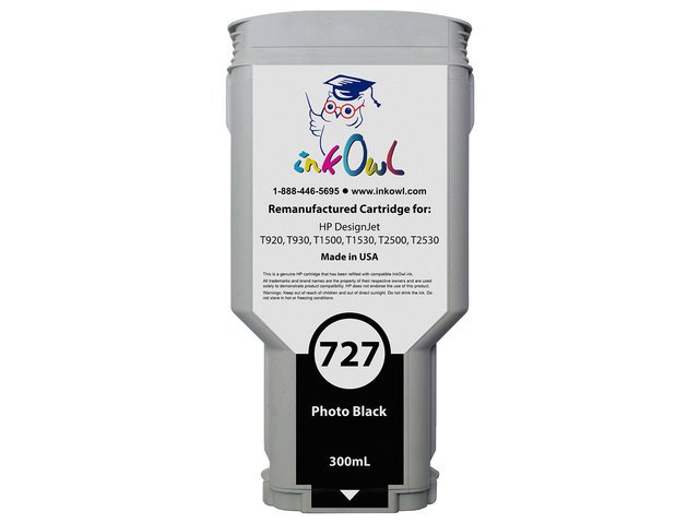 Remanufactured 300ml HP #727 PHOTO BLACK Cartridge for DesignJet T920, T930, T1500, T1530, T2500, T2530 (F9J79A)