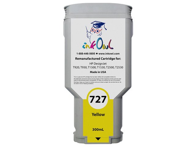 Remanufactured 300ml HP #727 YELLOW Cartridge for DesignJet T920, T930, T1500, T1530, T2500, T2530 (F9J78A)