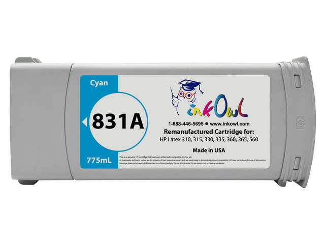 Remanufactured 775ml HP #831A CYAN Cartridge for Latex 310, 315, 330, 335, 360, 365, 560 (CZ683A)