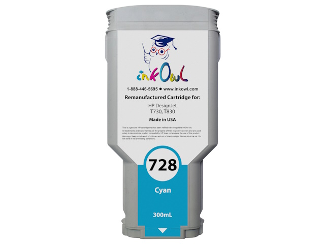 Remanufactured 300ml HP #728 CYAN Cartridge for DesignJet T730, T830 (F9K17A)