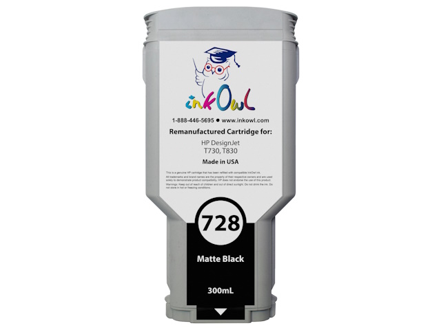 Remanufactured 300ml HP #728 MATTE BLACK Cartridge for DesignJet T730, T830 (F9J68A)