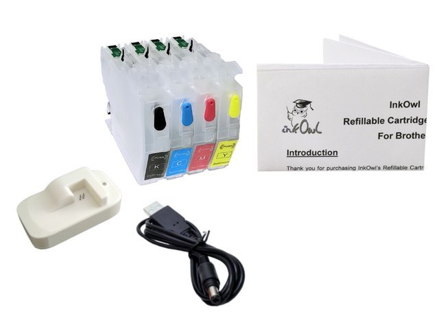 Easy-to-refill Standard-Size Cartridge Pack for BROTHER LC3011, LC3013 + Chip Resetter Bundle