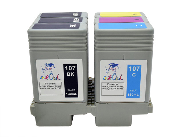 6-pack 130ml Compatible Cartridges for CANON PFI-107 - InkOwl
