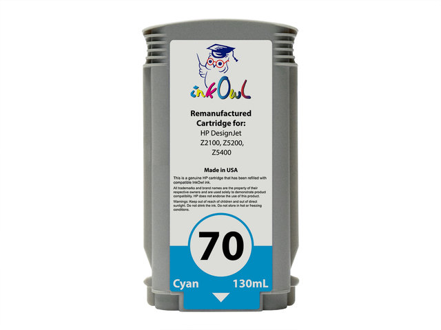 Remanufactured 130ml HP #70 CYAN Pigment Cartridge for DesignJet Z2100, Z5200, Z5400 (C9452A)