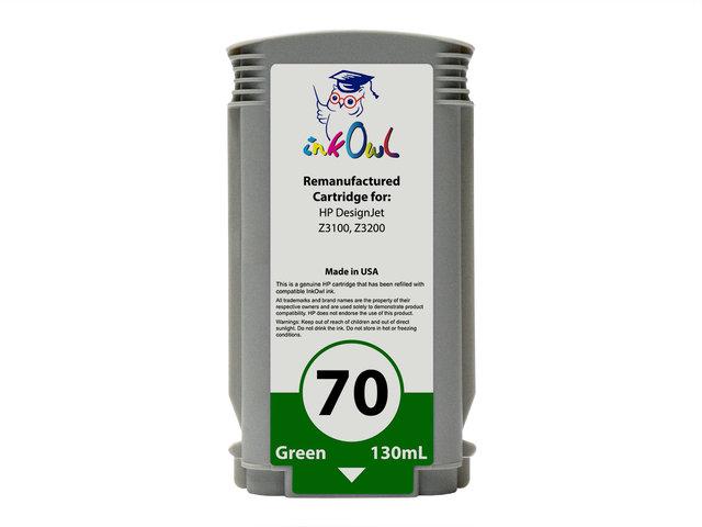 Remanufactured 130ml HP #70 GREEN Pigment Cartridge for DesignJet Z3100, Z3200 (C9457A)