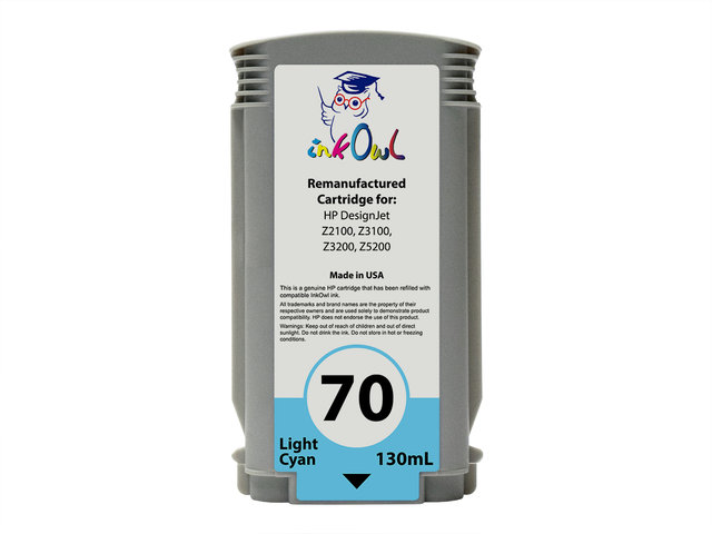 Remanufactured 130ml HP #70 LIGHT CYAN Pigment Cartridge for DesignJet Z2100, Z3100, Z3200, Z5200 (C9390A)