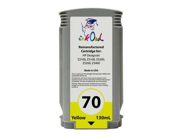 Remanufactured 130ml HP #70 YELLOW Pigment Cartridge for DesignJet Z2100, Z3100, Z3200, Z5200, Z5400 (C9454A)