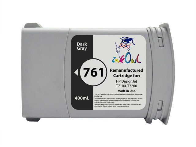 Remanufactured 400mL HP #761 DARK GRAY Cartridge for DesignJet T7100, T7200 (CM996A)