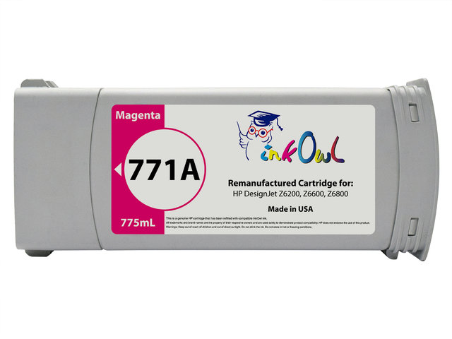 Remanufactured 775ml HP #771A series MAGENTA Pigment Cartridge for DesignJet Z6200, Z6600, Z6800 (B6Y17A)