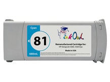 Remanufactured 680ml HP #81 CYAN Dye Cartridge for DesignJet 5000, 5500 (C4931A)
