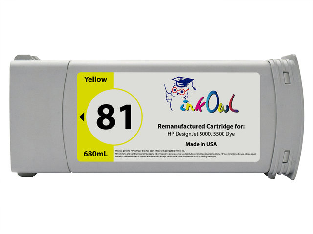 Remanufactured 680ml HP #81 YELLOW Dye Cartridge for DesignJet 5000, 5500 (C4933A)