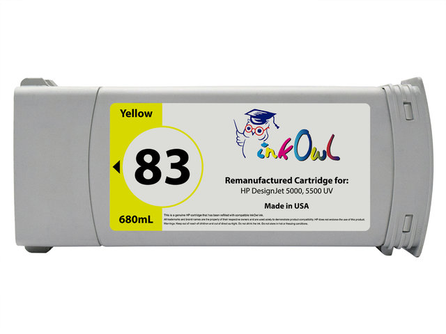 Remanufactured 680ml HP #83 YELLOW UV-Pigment Cartridge for DesignJet 5000uv, 5500uv (C4943A)