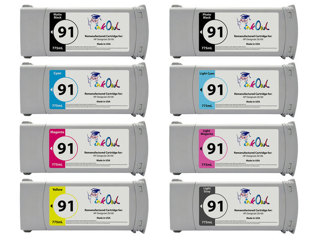 8-Pack of Remanufactured 775ml HP #91 Pigment Cartridges for DesignJet Z6100